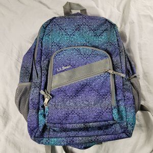 L.L. Bean Deluxe Book Pack Backpack Purple Blue Teal Geometric School 505445